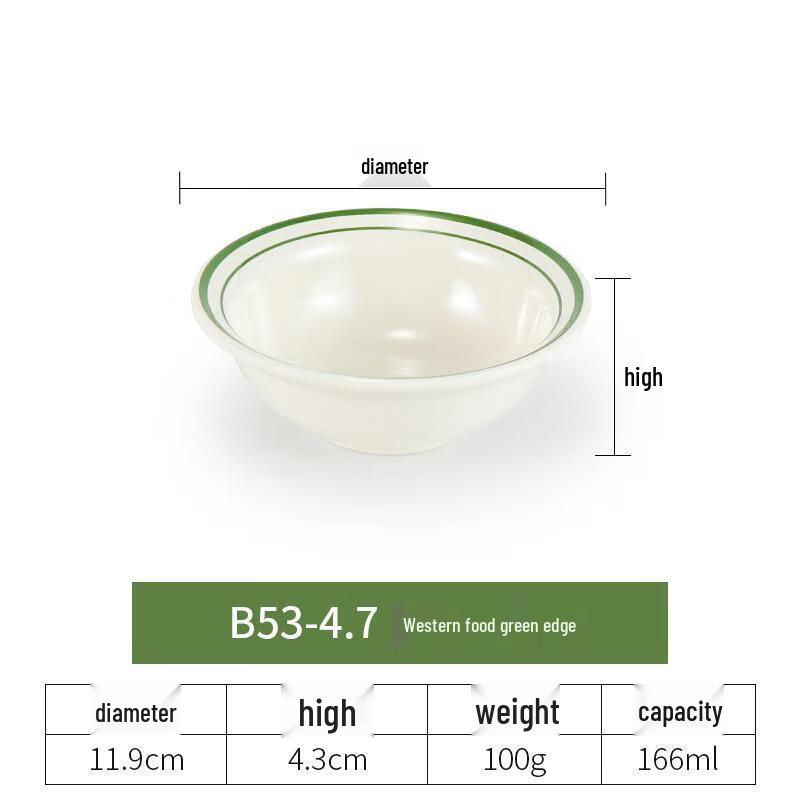 He erli Commercial Melamine Rice Bowl Set with Green Edge (10-Pack)