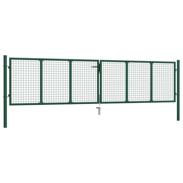Portail en treillis - VIDAXL - 390x100 cm - Acier galvanisé - Vert foncé - 3 clés incluses