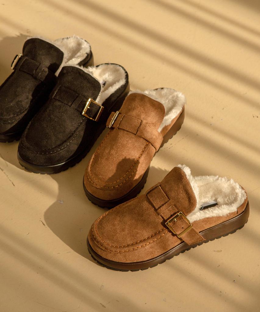 Cesti Square Buckle Fur Slippers (2 Colors)