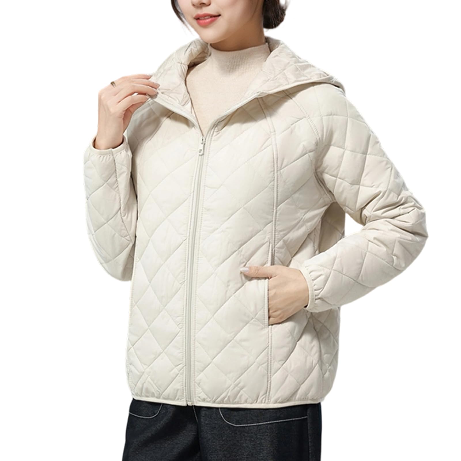 

inotenka Short Quilted Jacket with Lightweight and Warm for Fall and Perfect for Commuting and Sizes Women s Hood, Winter, School, S-XL (M White)