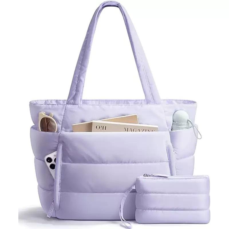 Prošívaná taška Tote s velkou kapacitou pro ženy, Taška přes rameno s více přihrádkami a držákem na pohár, Pouzdro na notebook pro každodenní dojíždění, cestování a výlety