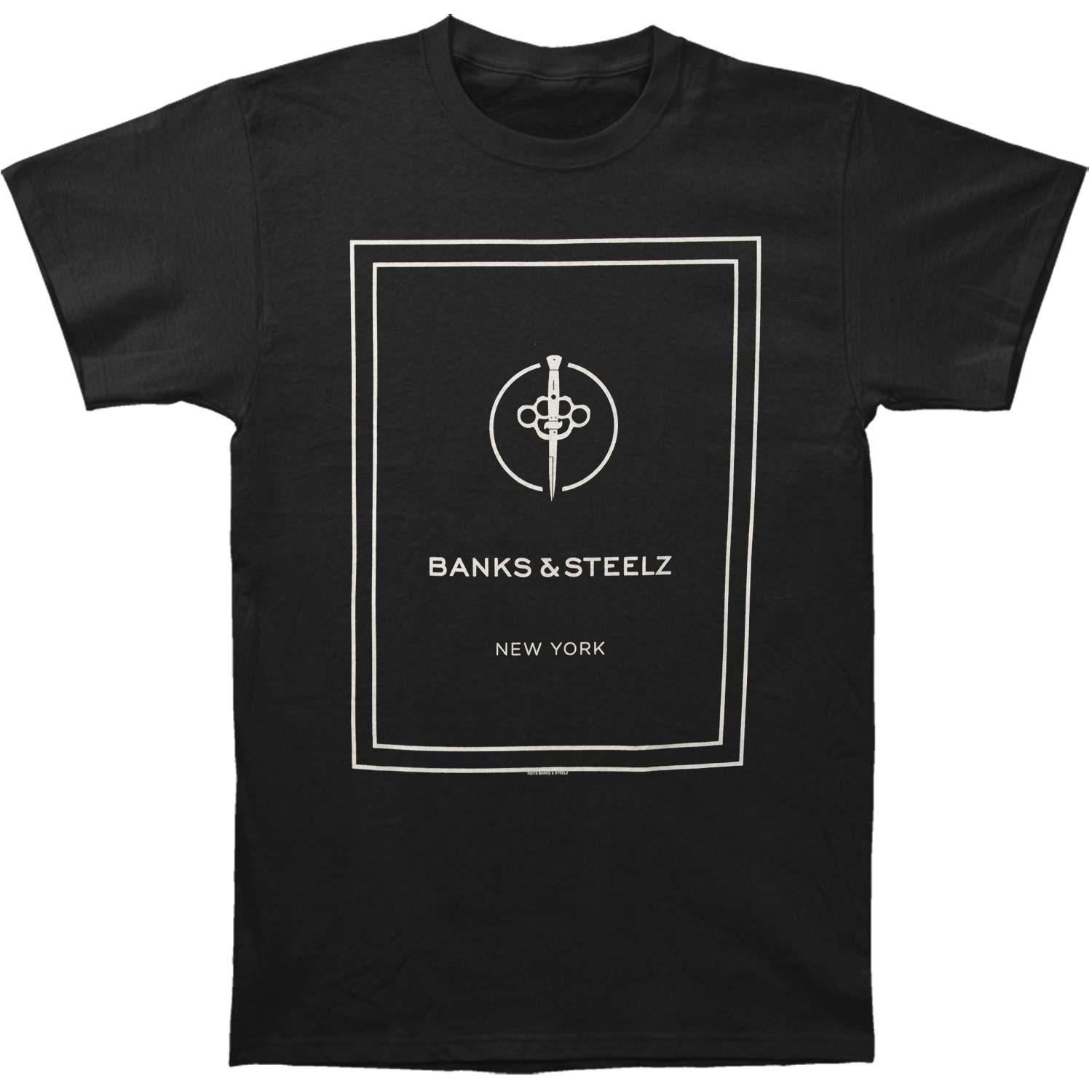 Men s Banks & Steelz Box Logo NY Mens Regular T T-shirt Small Black 4XL