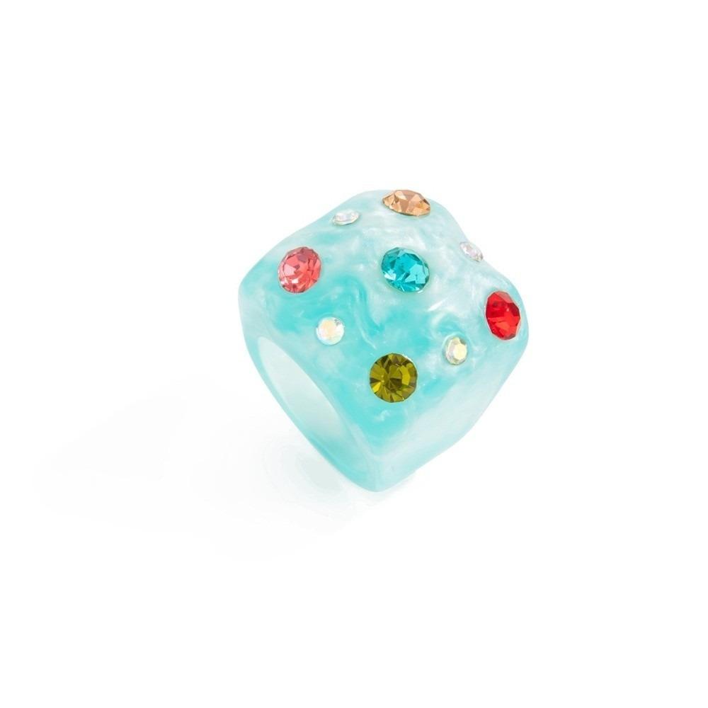 Square Shape Colorful Rhinestone Rings Jewelry Gift Square Ring Resin Finger Rings Valentine's Day