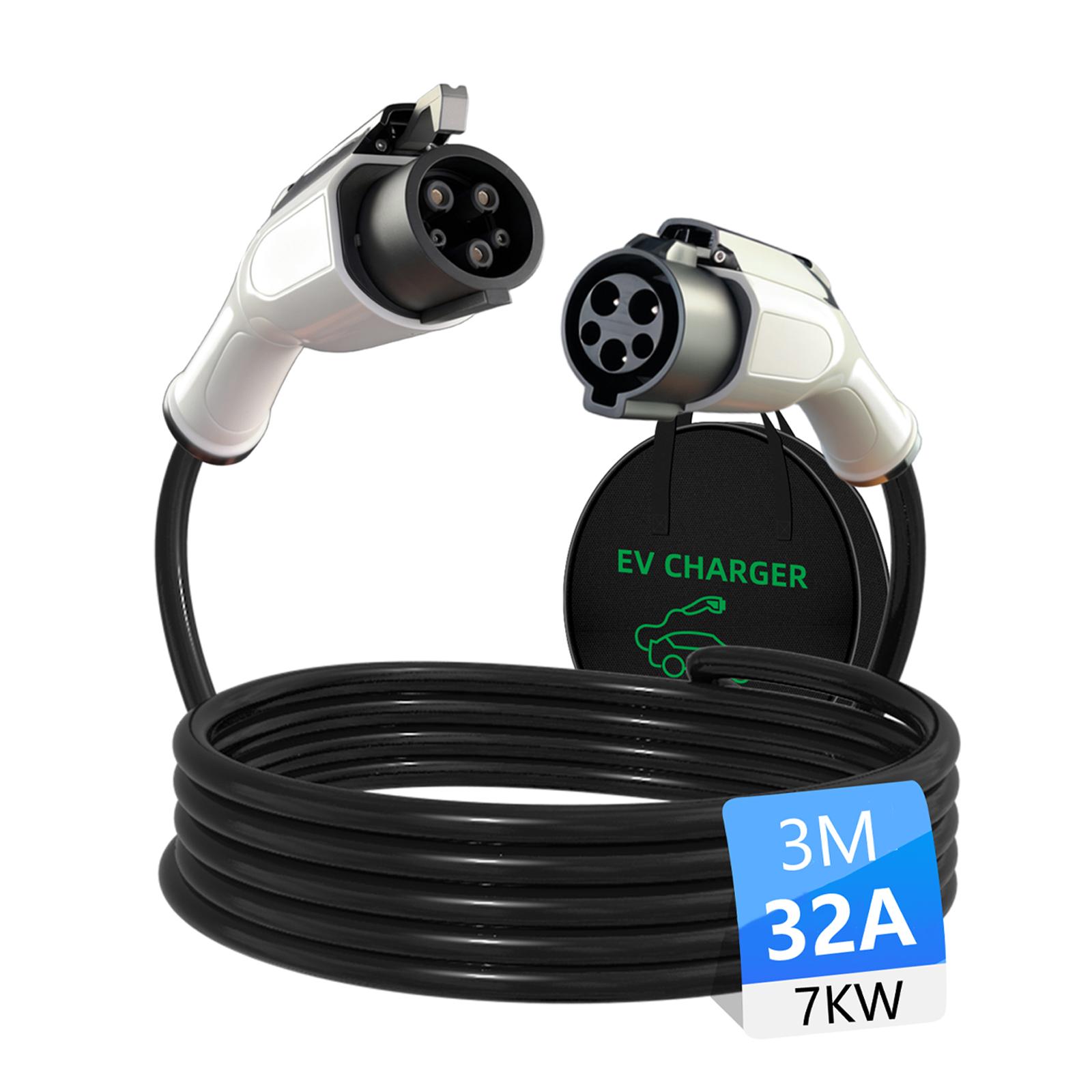 EVqiaoyi 32A 3M J1772 Extension Cable J1772 Female Plug to Type1 Male Plug Portable Charging Cord for J1772 Electric Vehicles 32A 7KW 3M