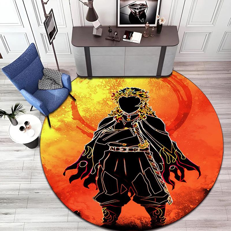 Classic Japanese-style Cartoon Demon Slayer Round Rug, Home Soft Decorative Anti-slip Yoga Mat and Chair Mat, Outdoor Floor Mat Carpet K17