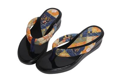 Hasegawa Sandals with Comfortable Urethane Perfect for Everyday Wear or Made In Navy Size Japanese-patterned Soles, Yukata. Japan. Blue, M.