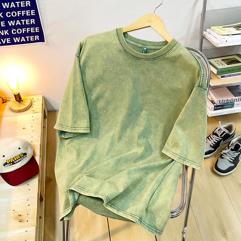 Vintage Schneeflockenpunkt Einfarbige T-Shirts Für Männer Frauen Baumwolle Kurzarm Waschen Mit Altem Wasserstraße Hip Hop T-Shirt