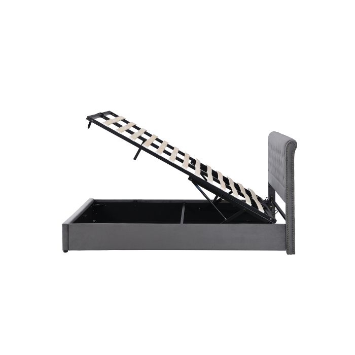 Lit - MUVOE - 140 X 200 Cm - Rembourré En Velours - Espace De Rangement - 2 Places