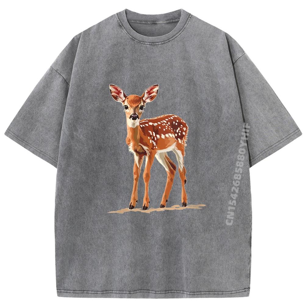 T-shirt Grafiche da Donna con Cervo Felice, Cerbiatto, Animale, Lusso, Designer, alla Moda e Trendy da Uomo, Camicia Morbida Lavata da Uomo
