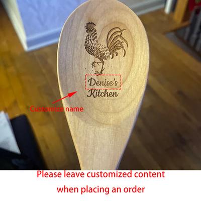 Colher de Madeira Personalizada com Galo Colher de Cozinha Estilo Fazenda Decoração de Cozinha Rústica Utensílios de Cozinha Madeira Halloween Suprimentos para Assar Cozinhar