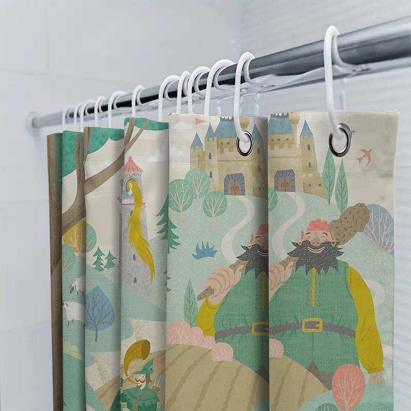 Fantasy Forest Hunter Shower Curtain Woodland Deer Stag Nature Theme Bathroom Decor Rustic Vintage Medieval Tapestry Backdrop