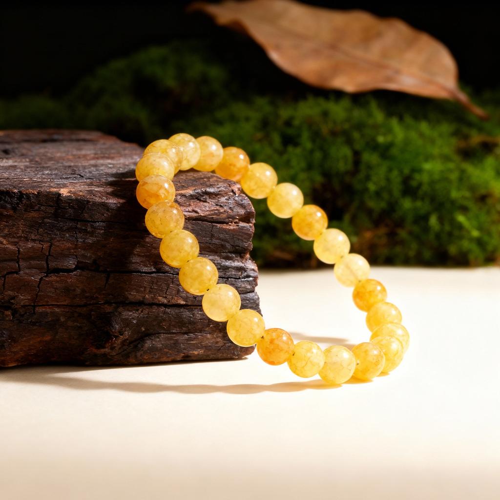 Festive Gifts Yellow Crackle Quartz Beaded Bracelet Warm Fashion Jewelry For Men And Women Daily Wear Simple Versatile Accessory