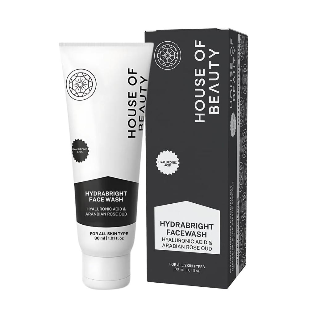 HOUSE OF BEAUTY Hydra Bright Face Wash, Arabian Rose Oil Scent, Plant Based Formula, Nourishing, Brightening, Hydrating, Unisex, All Skin Types 30ml