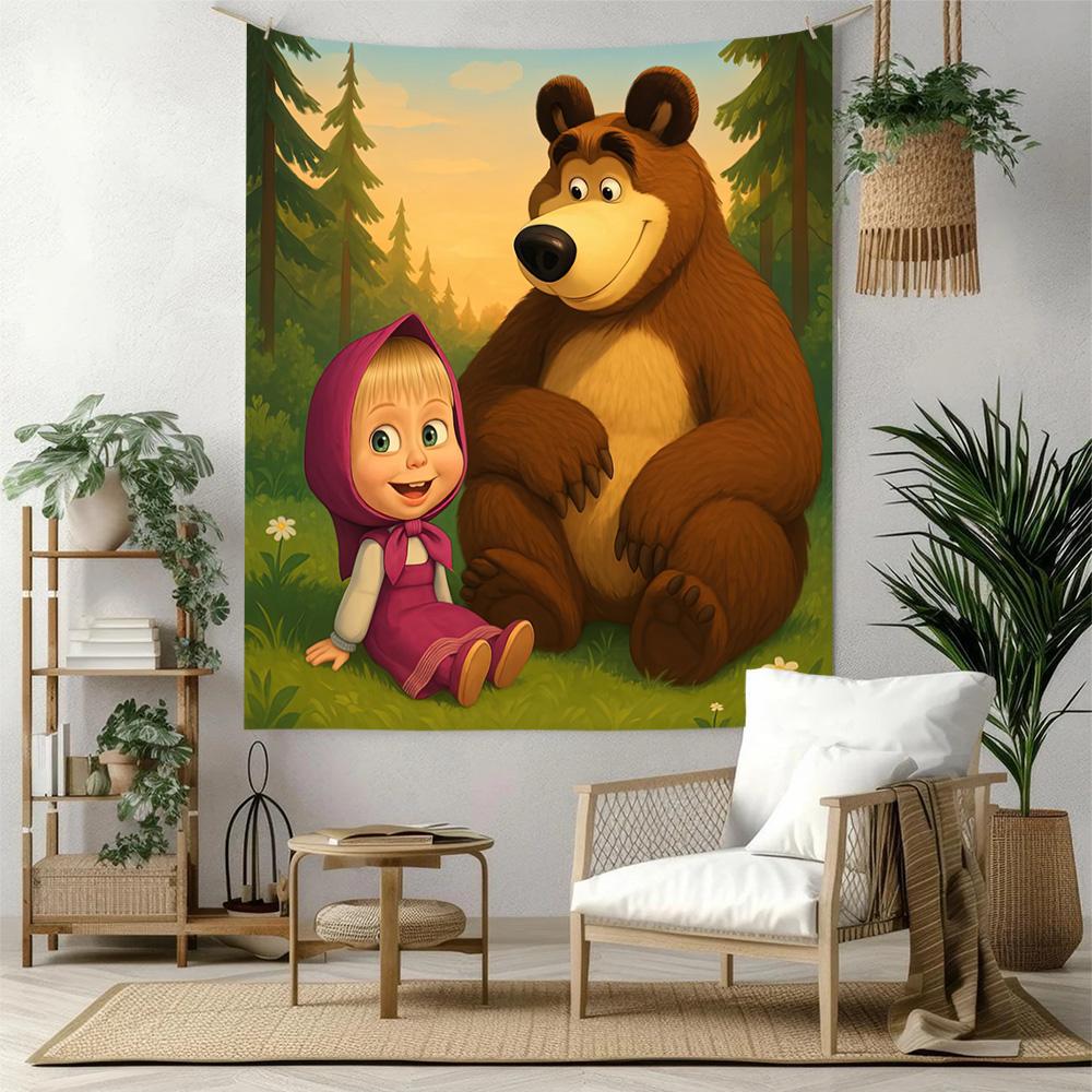 Masha Bear Wall Decor Tapestry Art For Pet Memorial Birthdaywedding Party Backdrop Family Gift