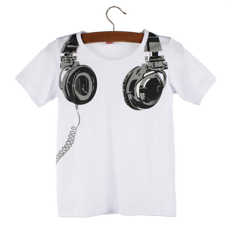 Boys White Headphone Graphic Printed Short Sleeves T-Shirt main image 1