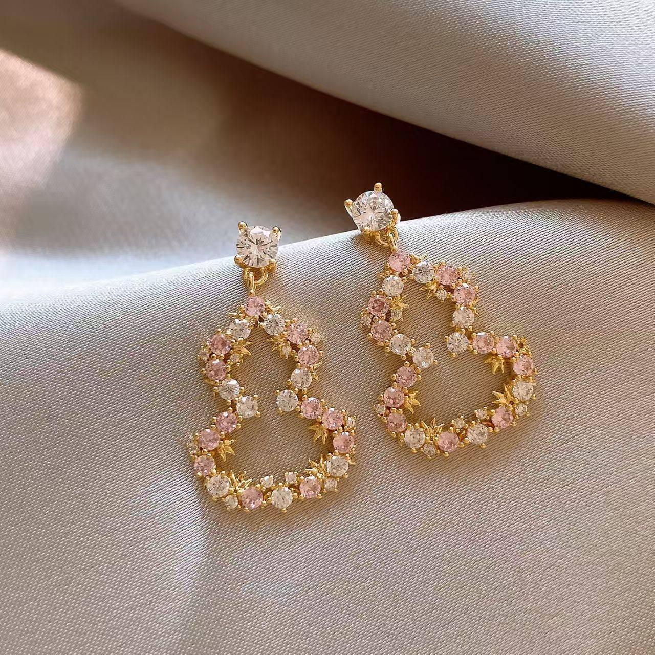 Silver Needle Inlaid Diamond Gourd Earrings - Luxurious Chinese Style, Versatile and Elegant Fashion Accessories