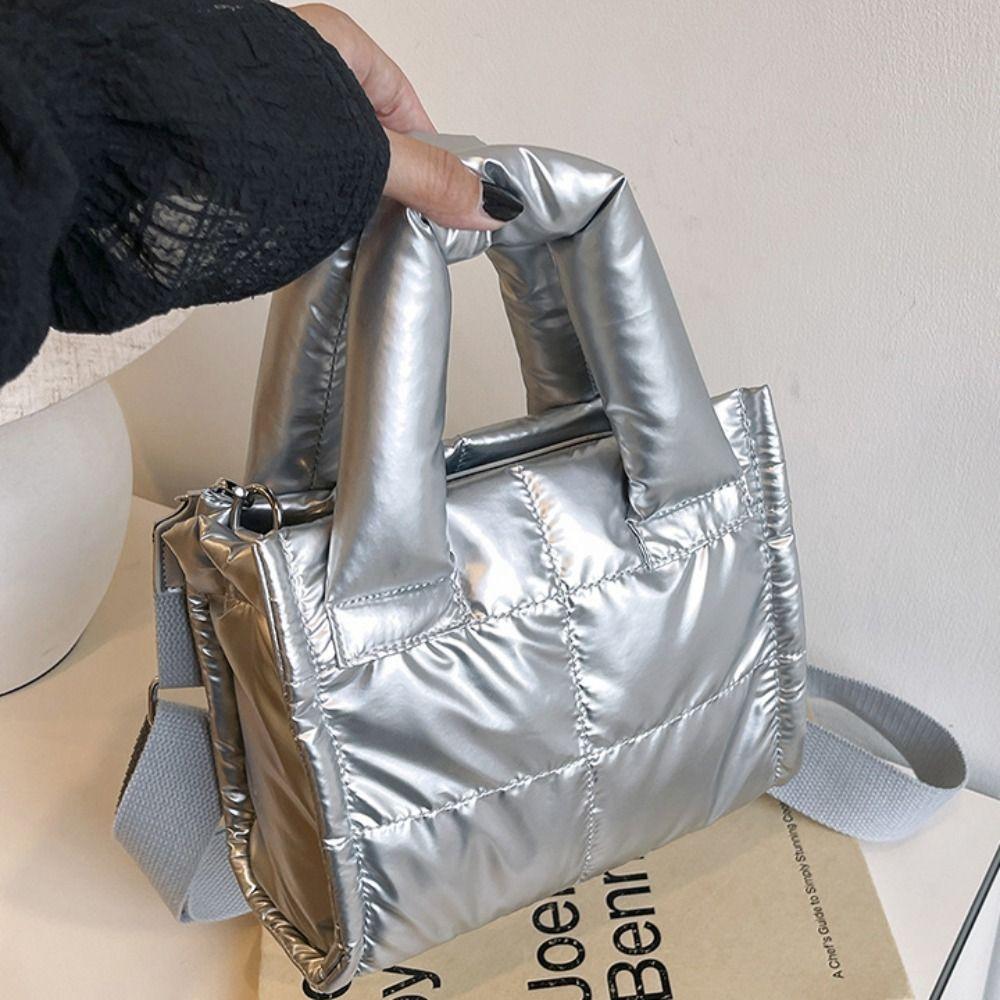 Large Capacity Down Cotton Shoulder Bag Korean Style Nylon Handbag Small Square Bag  Lady