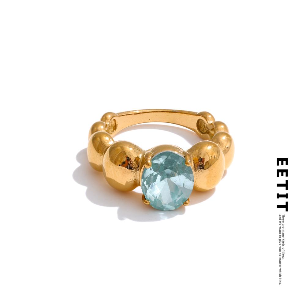 Eetit Blue Shiny Cubic Zirconia Casting Ring Fashion 316 Stainless Steel High Quality Charm Finger Jewelry Accessory