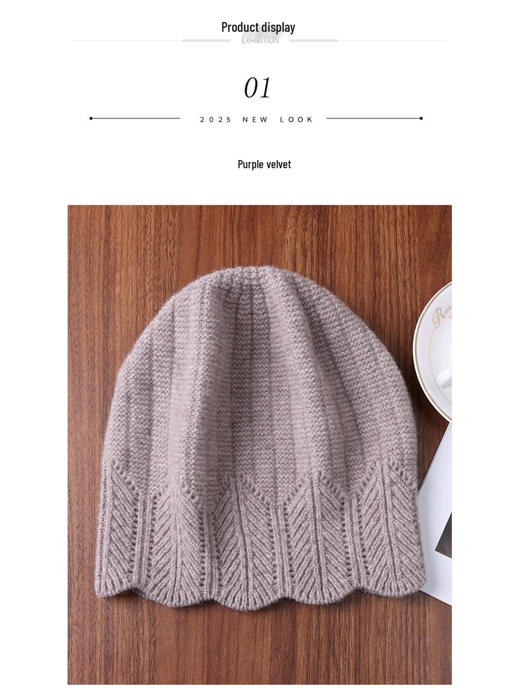 

Versatile Pure Wool Knitted Beanie - French Openwork Design, Warm Ear and Head Protection One Size фиолетовый