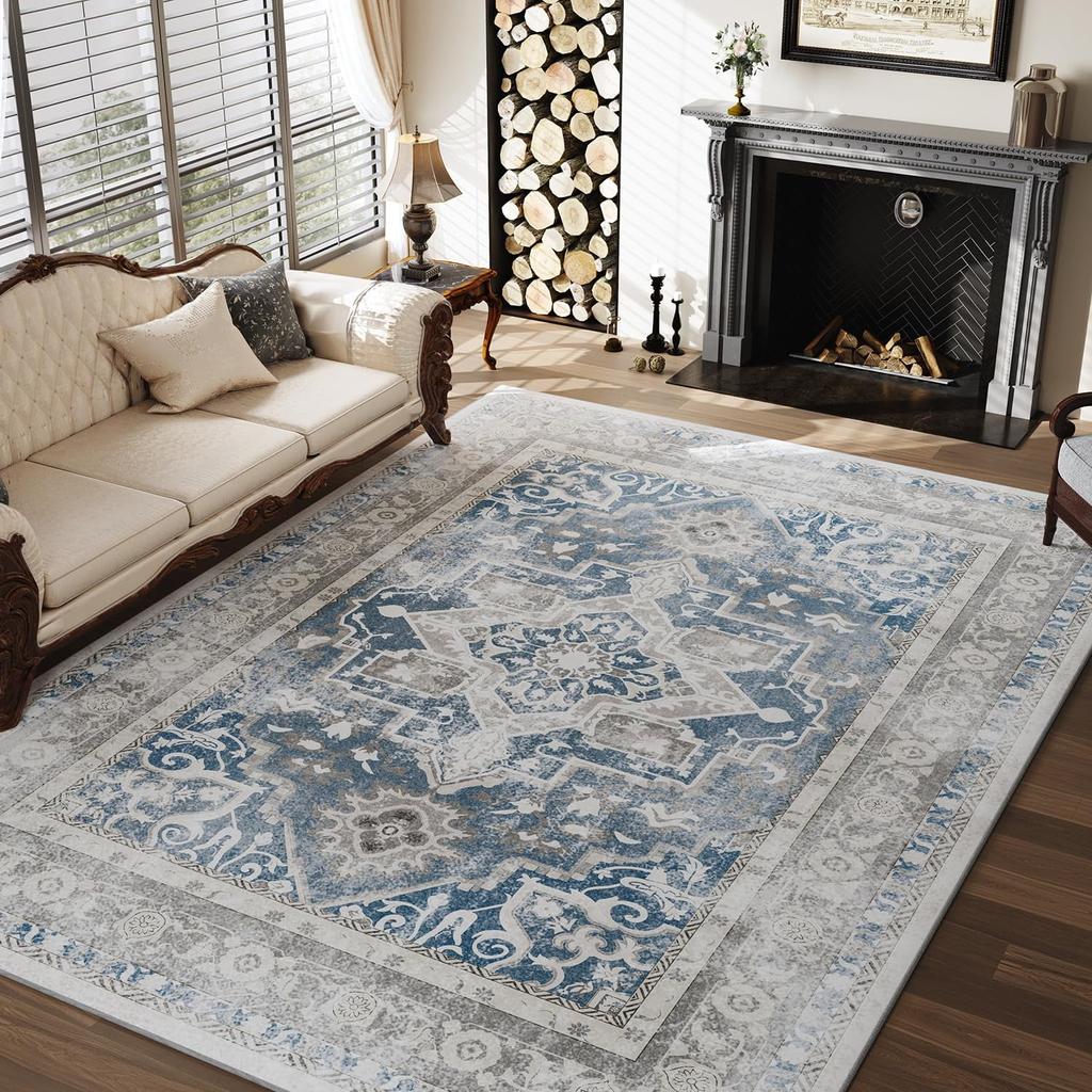 Moroccan Tribal Style Large Area Rug Non-Slip Carpet Hand Washable Polyester Carpet for Living Room Bedroom Decor Floor Mat
