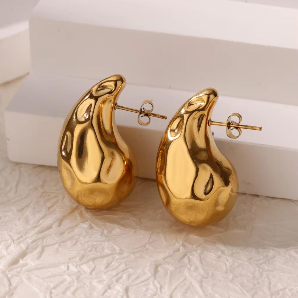 Gold Color Glossy Chunky Waterdrop Dangle Earrings For Women Stainless Steel Heart Bow Ear Piercing Jewelry Birthday Cute Gifts