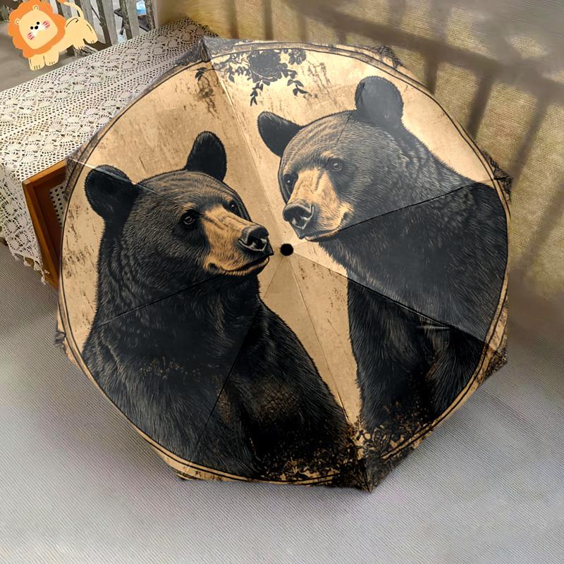 1 PC Automatic Folding Umbrella - Black Bears Pattern, Portable & Foldable Design with 8 Ribs, Christmas Birthday Gifts