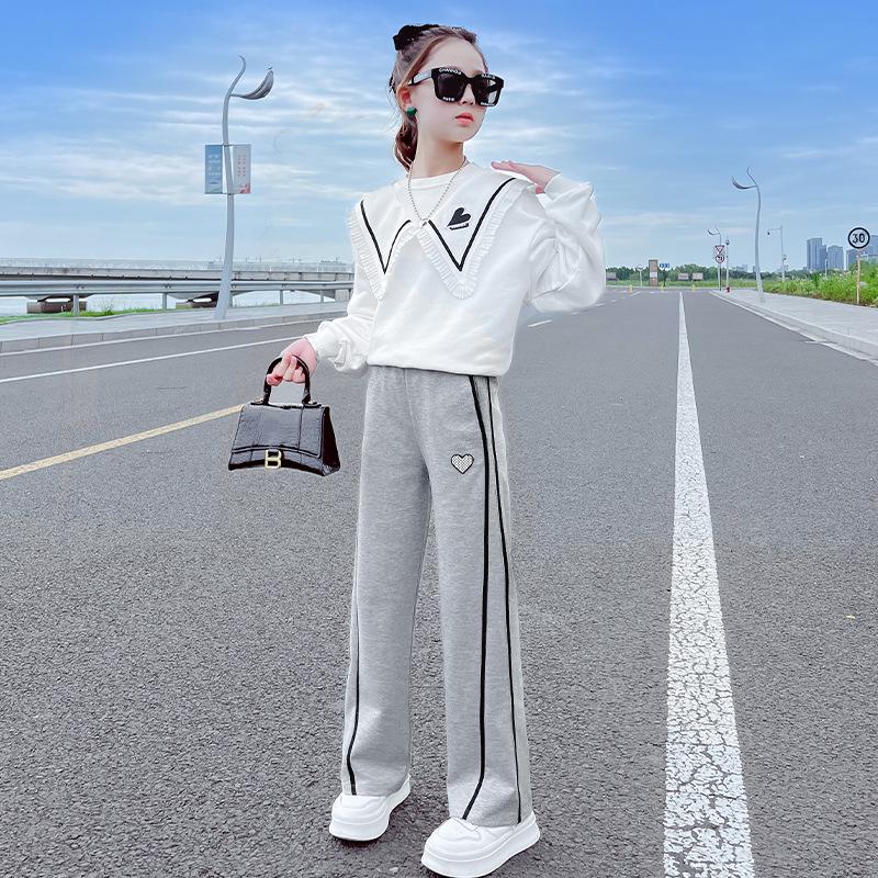 

Спортивная одежда для девочек весна/осень 2025: Модный повседневный комплект из двух предметов с широкими брюками 150 cm