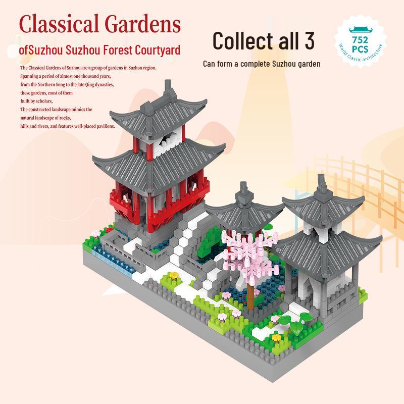 Lego-Compatible Micro-Particles: Yellow Crane Tower Suzhou Garden Chinese-Style Building Blocks