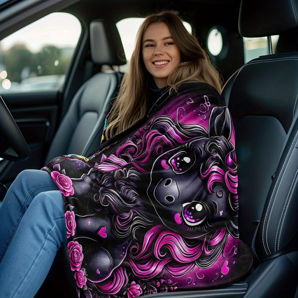 Coperta in Flanella con Stampa di Unicorno, Colore Nero Rosa Morbida Calda per Divano Letto, Coperta Durevole per Tutte le Stagioni, Regalo Accogliente per Bambine