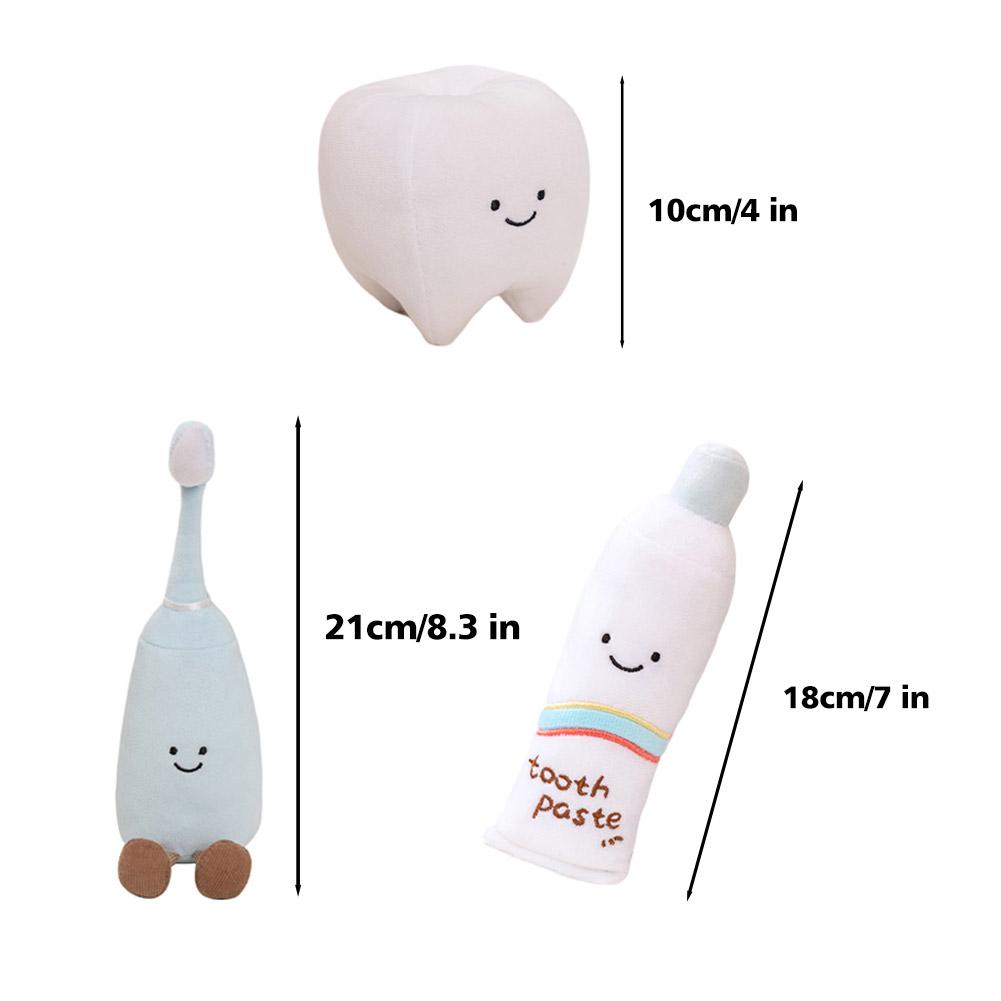 Cartoon Tooth Plush Toy Set | Soft Teeth Cleaning Toothbrush Toothpaste Doll | Kawaii Bathroom Decor | Kids Birthday Gift