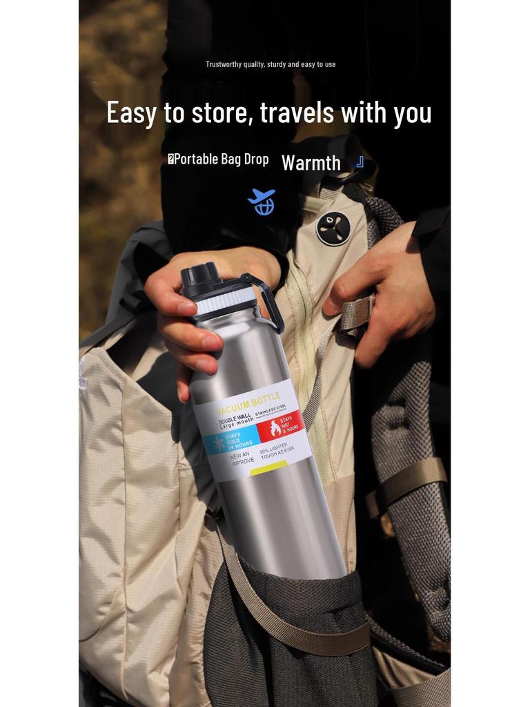 Large Capacity 304 Stainless Steel Thermos Cup for Car, Outdoor, Cycling & Mountaineering