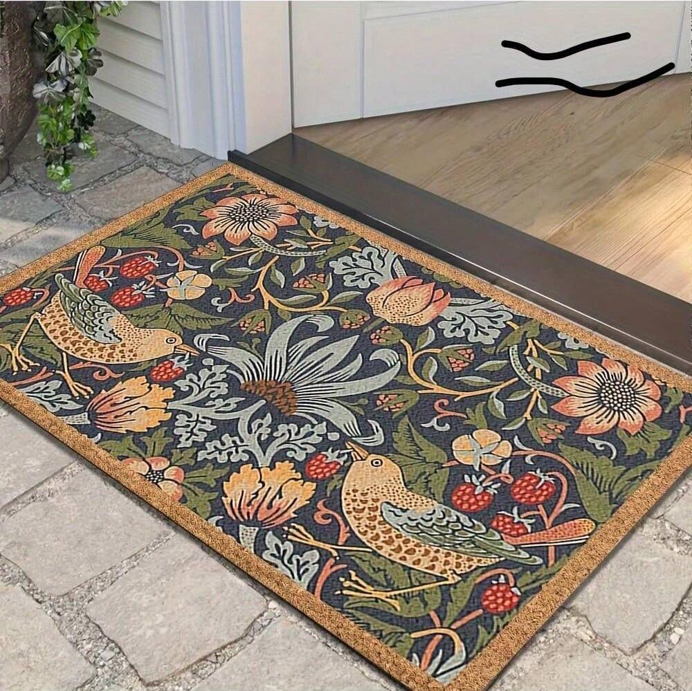 Vintage Vogel Floral Willkommen Muster Fußmatte Rutschfester Teppich für Eingangstür Eingangsbereich Heimdeko Naturliebhaber Verwendung