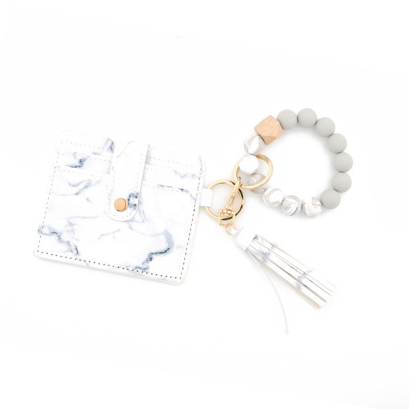 Leopard Print Silicone Bead Bracelet Card Holder with PU Tassel and Keychain Women s Wallet