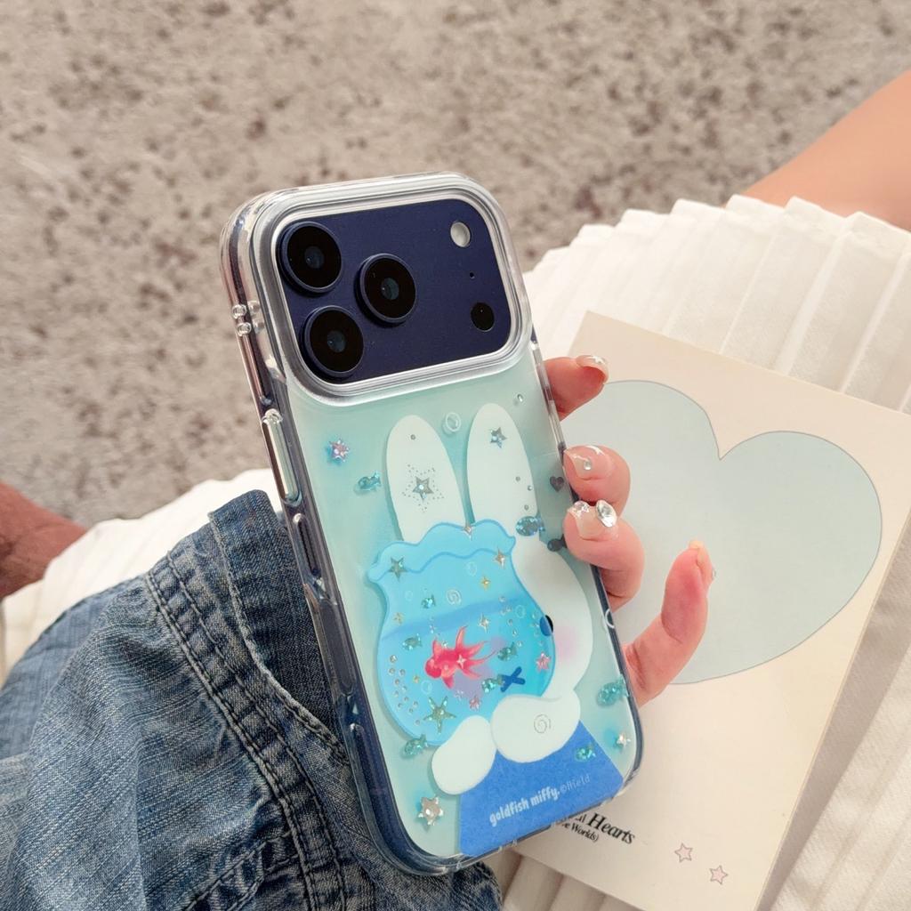 Cute Ocean Rabbit Glitter Star Phone Case for iPhone 17 16 Pro 15 Pro Max 13 14 Cover with Charm Cases Cartoon Shockproof Funfas