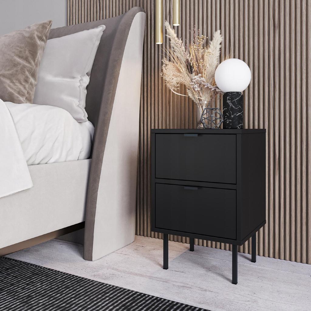 Small 2-seater Nightstand with Black Metal Legs