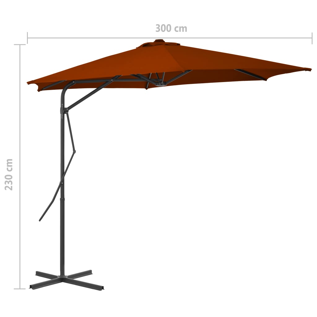 300x230 Cm Steel Mast Sun Umbrella In Terracotta Brown