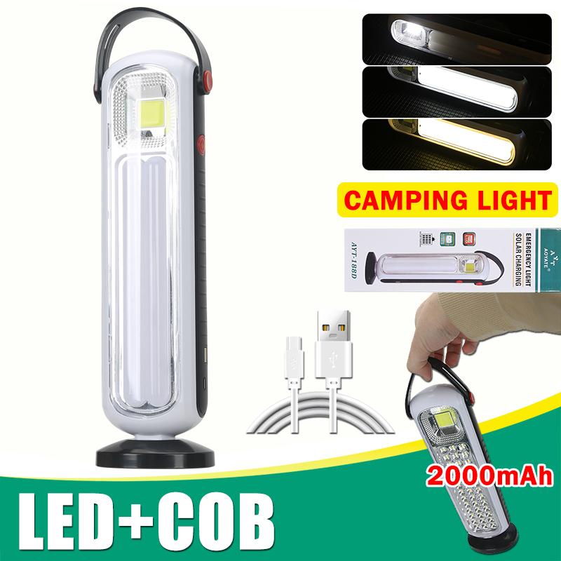 Solar Powered Portable Lantern Powerful USB Rechargeable Flashlight With XPE COB Work Light 5 Lighting Modes Camping Tent Night