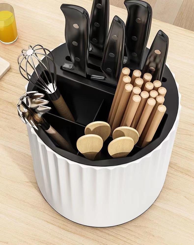 Rotatable Kitchen Organizer: Chopstick & Knife Holder with Countertop Drainer