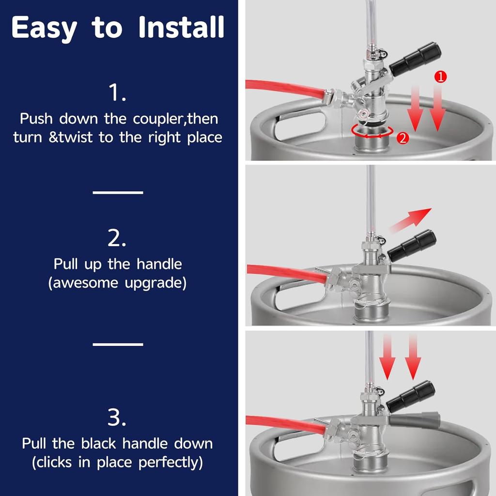 Keg Coupler, Sankey Keg Tap D System ID 5/16'' Draft Beer Line (304 Stainless Steel Probe) G5/8 Nuts Commercial Sankey Kegerator D Coupler with 4