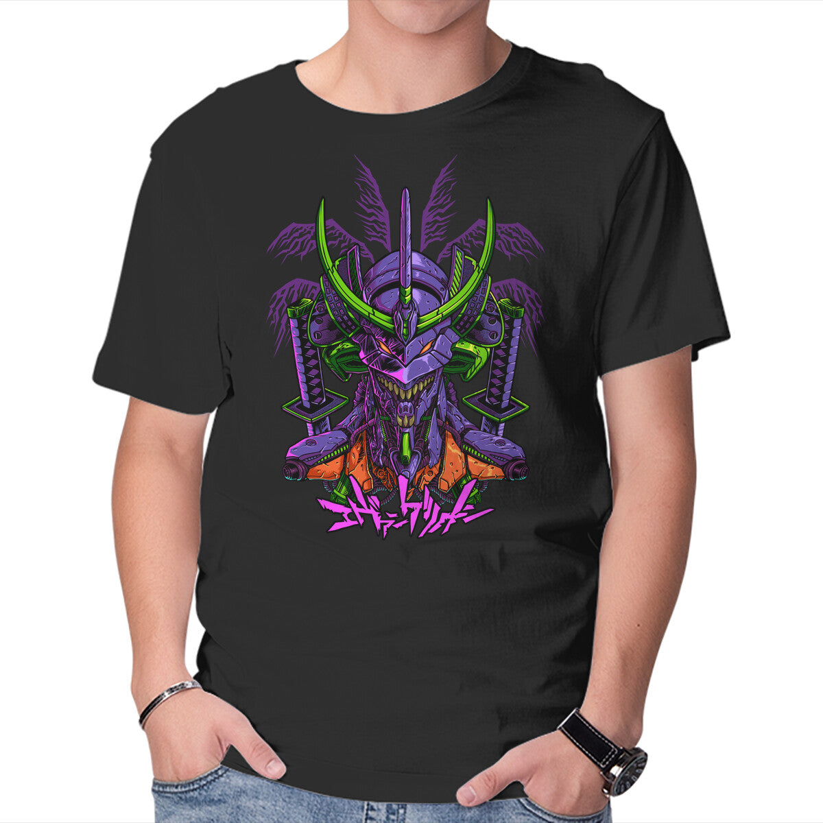 Unisex Crew Neck T-Shirt Evangelion Samurai Graphic Short Sleeve Casual Tee XXL