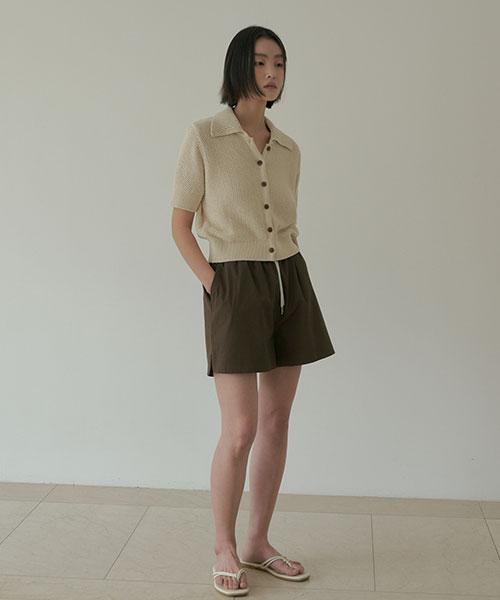 Lingseoul Open Collar Cotton Knit-Oatmeal