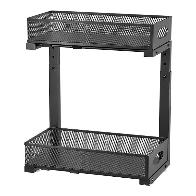 Under Sink Organizers and Storage, Adjustable 2 Tier Metal Pull Out Cabinet Organizer for Bathroom, Kitchen, Pantry