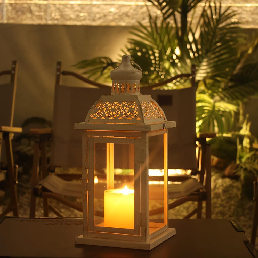 NEEDOMO 14.4" Lanterns Decorations Indoor, Hanging Candle Lantern Outdoor, Vintage Large Lantern Decor with Clear Glass, Metal Candle Holder for