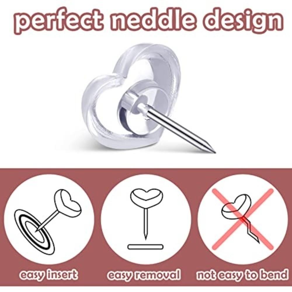 A Box Heart Shape Push Pins 50/100PCS Transparent Flower Push Pin Heart Push Pins  School