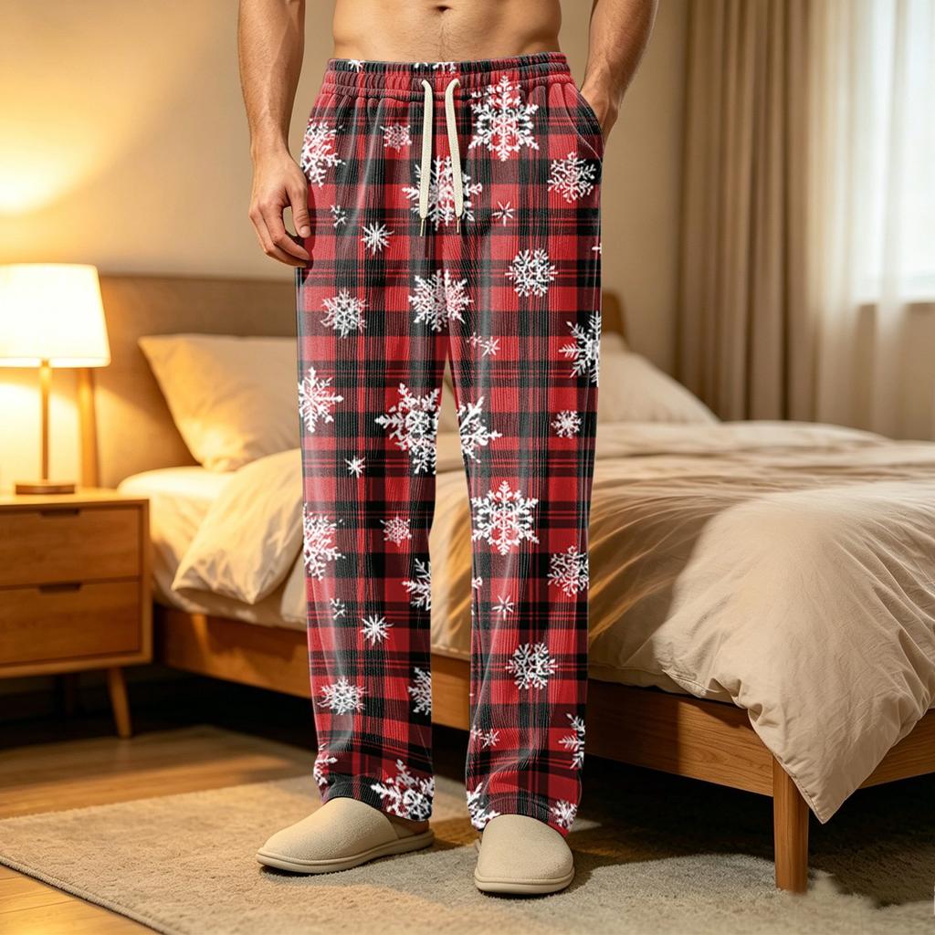 Pantaloni Pigiama da Uomo in Velluto a Coste con Tasche, Pantaloni da Notte Casual per Casa e Ora di Dormire