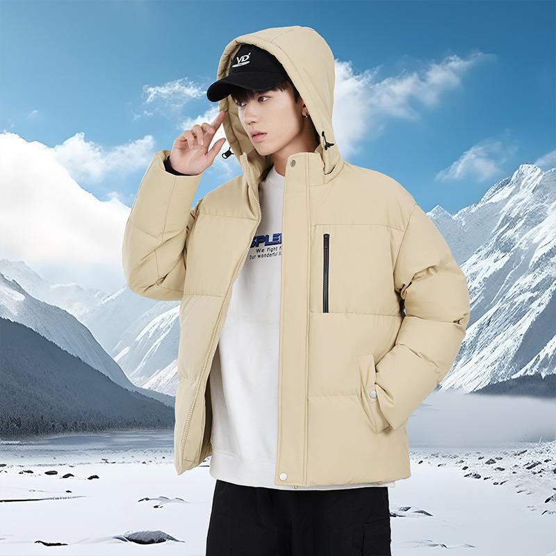 Simple Solid Color Cotton Clothes Men's Winter Casual Loose Plus Size Hooded Design Warm Cold Bread Jacket Jacket Trendy Cotton Clothes