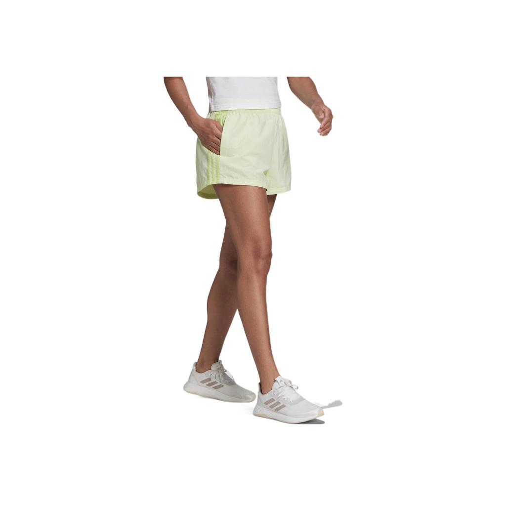 Adidas Solid Stripe Logo Elastic Straight-Leg Sports Shorts Women Bottoms Green HE9346