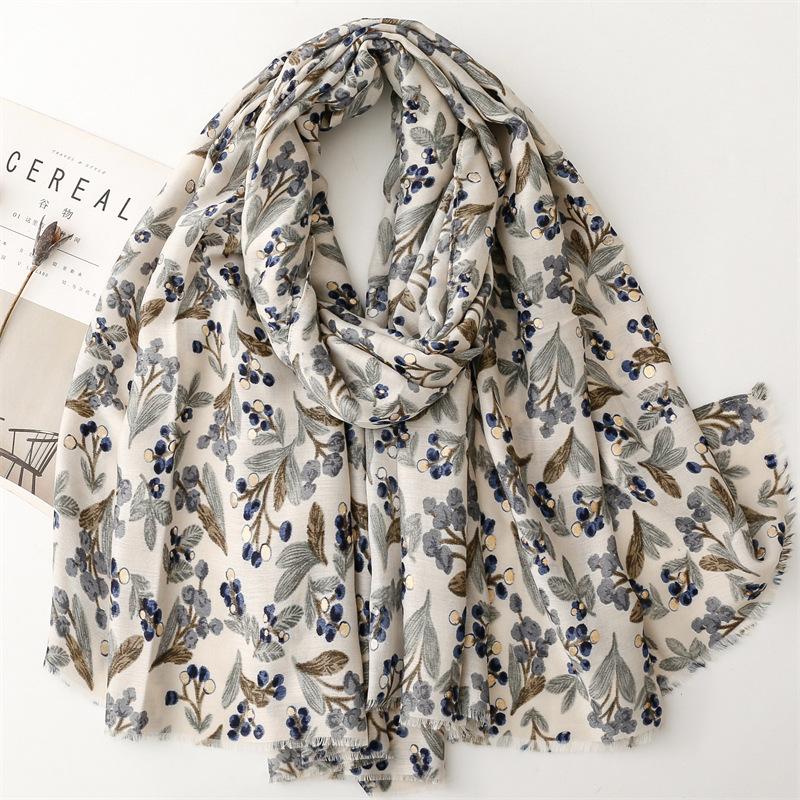 Winter Lurex Glitter Cherry Polka Floral Fringe Viscose Shawl Scarf Lady High Quality Print Pashmina Stole Bufandas Muslim Hijab