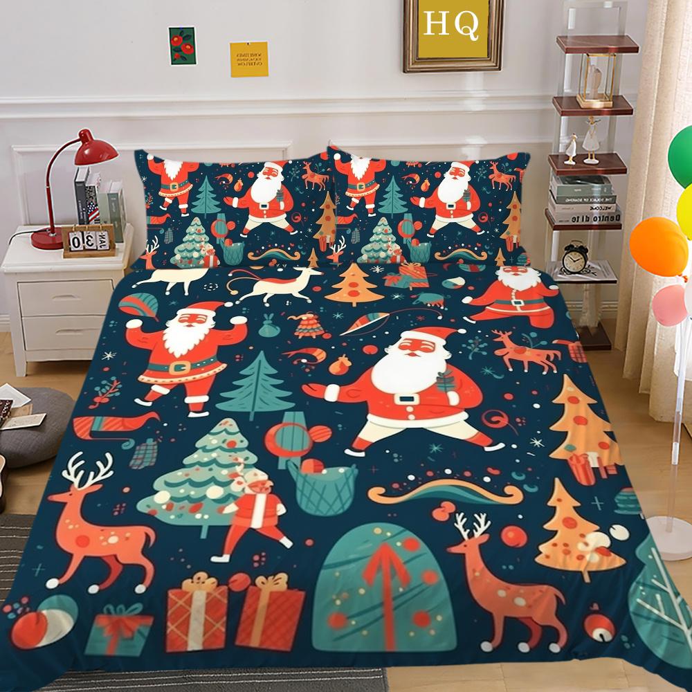 Christmas Printed Home Bedclothes Microfiber King Size Bedding Set Cover Children Superior Duvet Cover Set