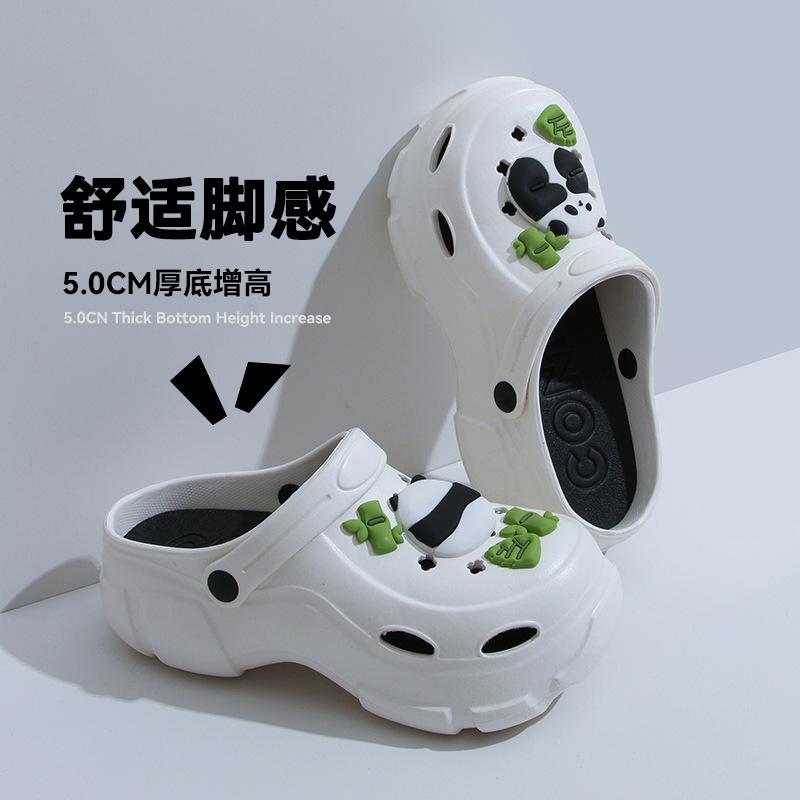 Women's high-heeled hole shoes, new summer models, thick-soled and breathable outer wear, two muffin and non-slip beach cool slippers.